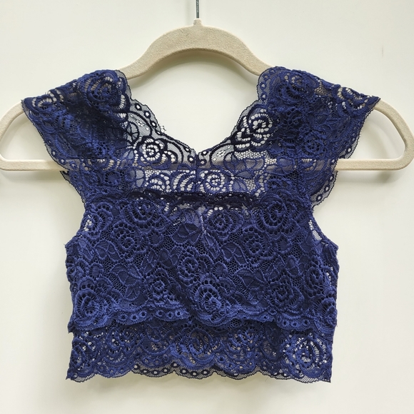 ITZON blue lace crop top size small - Picture 2 of 6